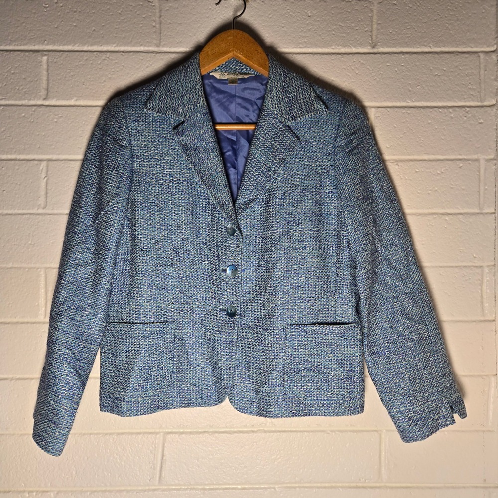 Vtg Austin Reed Blazer 14 2 Button Silk Blend‎ Tweed Career Office Jacket
